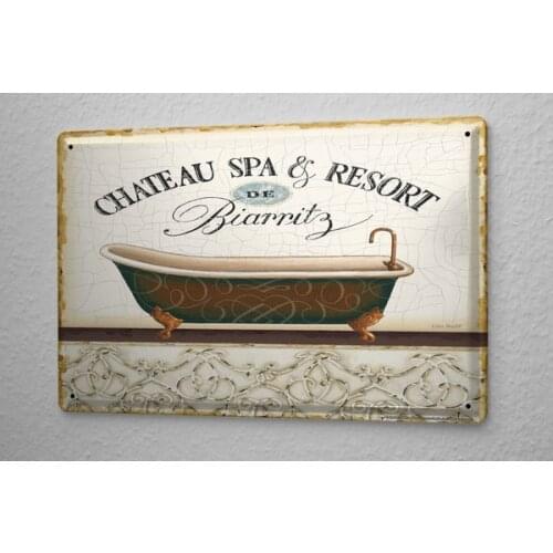 Tin Sign Bath Spa Biarritz Metal Plate 8X12"