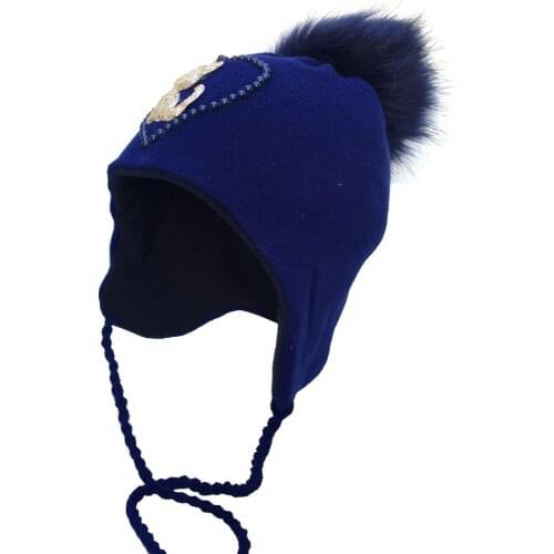 MTTZSYLHH knit girl hat autumn and winter cartoon pattern warm hair ball long ear protection craftsmanship