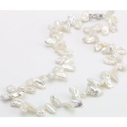 19inches 6-8mmx12-15mm White Keshi Pearl Necklace,Irregular Baroque Freshwater Pearl Necklace,Charming Bridesmaid Gift For Girl