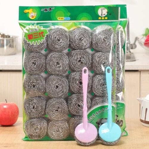 Stainless Steel Wire Ball Brush Cleaning Brush Kitchen Pot Tableware Cleaner Scrub Rust Remover Dish Strong Tools With Handle