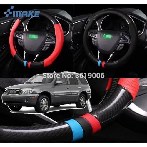SmRKE For Buick Rainier Steering Wheel Cover Anti-Slip Carbon Fiber Top PVC Leather Sport Style