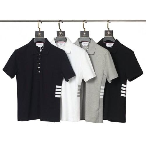 TB THOM Brand Polo Shirt Men Women T-Shirt Turn Down Collar Cotton Casual Striped Formal Business Blouse Korean Design
