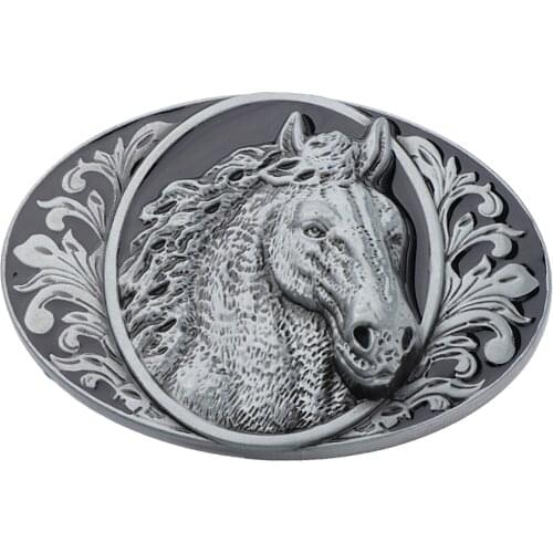 Vintage Men’s Engraved Animal Horse Head Oval Western Cowboy Hip Hop Zinc Alloy Belt Buckle