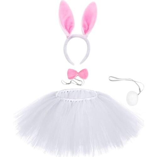 Toddler Girls Rabbit Tutu Skirt Baby Girls Easter Dress Up Clothes Girls White Bunny Fluffy Tulle Skirt Birthday Carnival Party