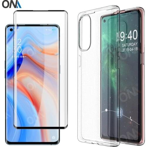 Reno4 Pro 2-in-1 30D Curved glass + Soft Case For Oppo Reno 4 Pro 5G Screen Protector Tempered Glass Oppo Reno 3 Pro Black Cover