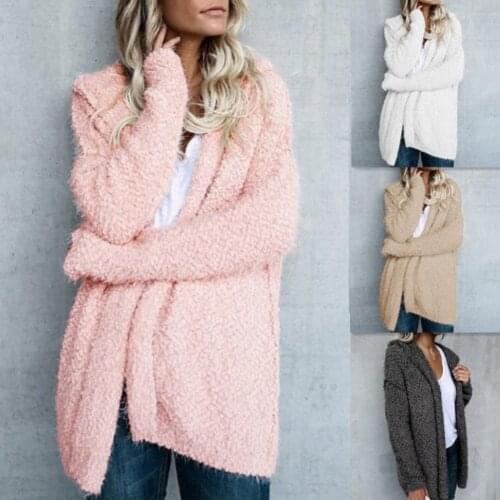 Women Loose Solid Color Hooded Cardigan Long Sleeve Open Front Knitted Outwear Loose Warm Hooded Open Stitch Size S-5XL Cardigan