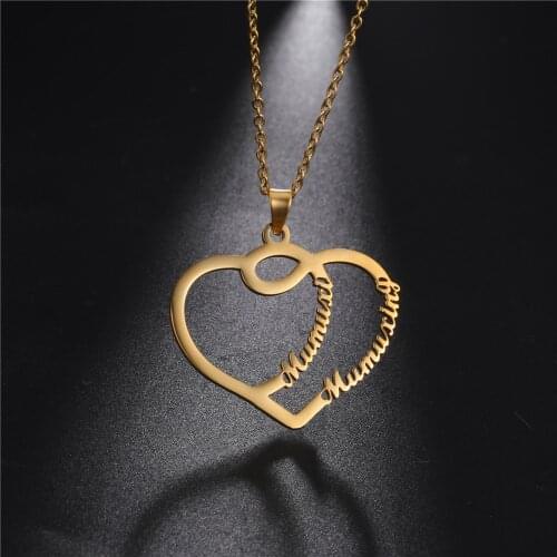 Lemegeton Custom Double Name Necklace Personalized Choker Stainless Steel Pandents Love Heart Necklaces Women Bijoux Femme