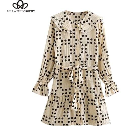Bella Philosophy Sweet Polka Dot Print Ruffles Mini Dress Women 2019 Peter pan Collar skirt Dresses Casual Vestidos Mujer