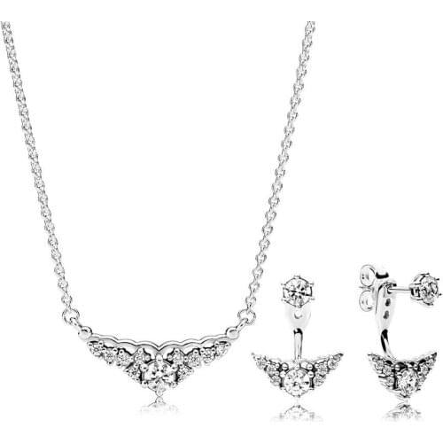 2018 NEW 100% 925 Sterling Silver Fairytale Tiara Earring and Necklace Set Fit European Women Original Pendant DIY Jewelry Gift