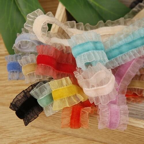 5yards 15mm Flocking Skirt Edge Gauze Ribbon DIY Hair Accessories Gift Bouquet Packaging Sewing Materials