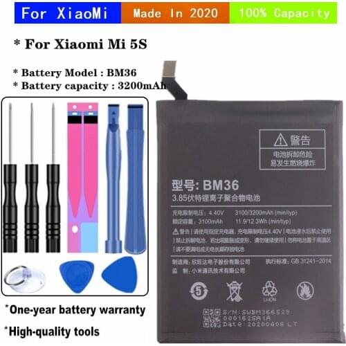High Capacity BM36 Battery For Xiaomi 5S Mi5s Cell Phone Battery 3200mAh Rechargeable Batteries With Tools