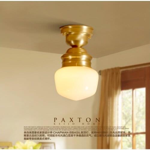 American small copper ceiling lamps balcony kitchen aisle porch white glass lamp shade