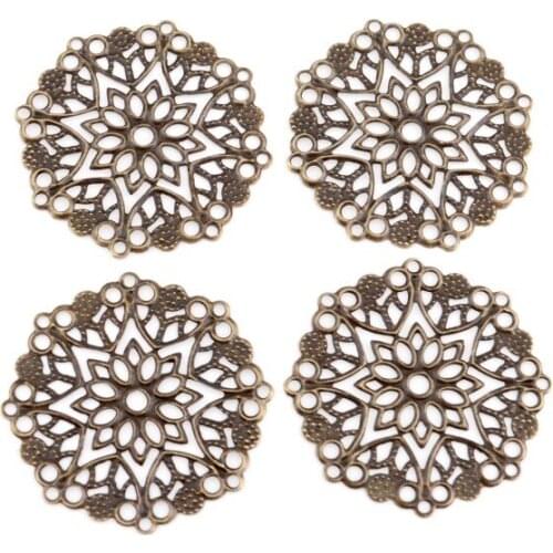 Free shipping 30Pcs Antique Bronze Filigree Flower Wraps Connectors Metal Crafts Decoration DIY Findings Connectors 35mm F0342x3