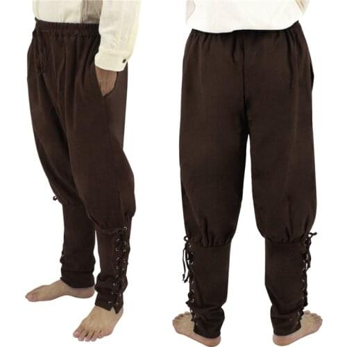 Viking Pirate Pants Men Halloween Medieval Renaissance Horseman Cosplay Costume Loose Black Brown Navigator Leg Bandage Trouser