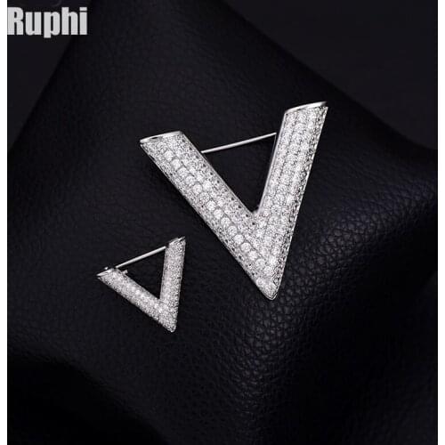 Zircons V Style bar pin Brooch buckle collar lapel badge suit decorative ornament jewelry accessories