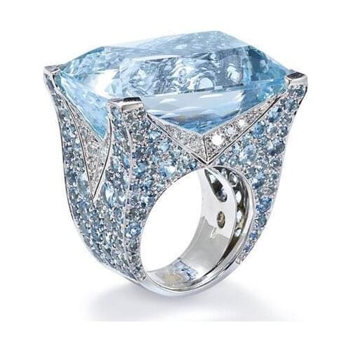 HPXmas Luxurious Fashion Vintage Large Blue Crystal Stone Rings for Women Engagement Birthday Gift Jewelry C99
