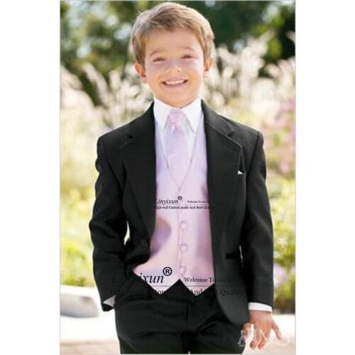 Custom Made One Button Boy Tuxedos Notch Lapel Children Suit Black Kid/Ring Wedding/Prom Suits (Jacket+Pants+Vest)