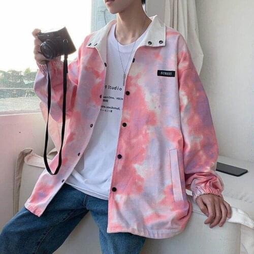 Korea Harajuku Trendy Preppy Punk Style Gothic Street Girl Tie Dye Neutral Punk Style Wear On Both Sides Couple All-match Jacket