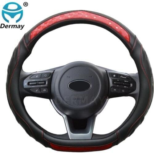DERMAY D Shape Car Steering Wheel Cover Micro fiber Leather 5 Colors for Kia Stonic 2017 2018 2019 Non-slip High Quality