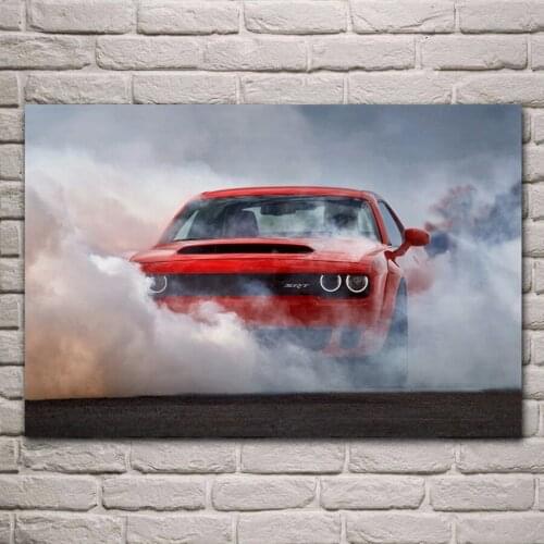 Challenger srt demon red muscle sport car living room decor home wall art decor wood frame fabric posters KH152