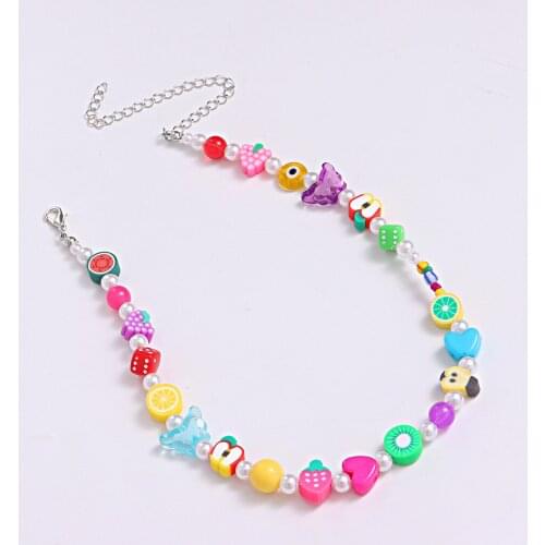 Fashion Acrylic Butterfly Choker Necklace for Women Cute Resin Fruit Pearl Beaded Short Necklace Clavicle Chain Female Jewelry