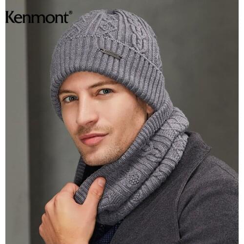 Mens hat scarf 2-piece set Plush thickened warm neck SKI WINTER HAT Pullover knitted hat