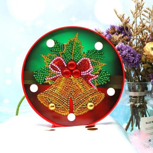 Mini DIY Diamond Painting Christmas Bell Led Light Embroidery Kits With Frame Crystal Beads Round Circle Small Gift for Friend