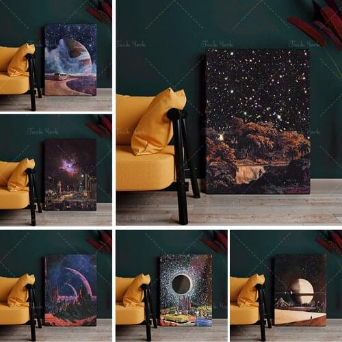 Sci Fi Celestial Vintage Collage 'City Of Saturn', High Quality Canvas And Poster Print Sci-Fi collage, Vintage Poster Art