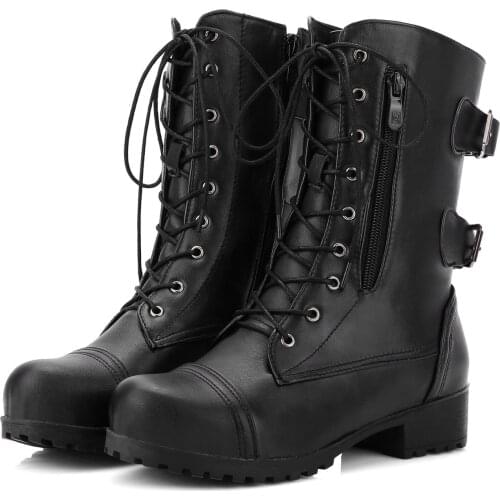 Autumn Winter Plus Size High Boots Casual Mid-heel Square Heel Female Brown Boots College Round Toe Black Womens Boots