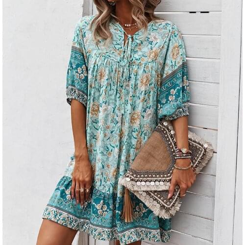 Dress Half Sleeve All-match Cotton Blended Women Printed Above Knee Mini Dresses for Party vestidos платье летнее женское2021
