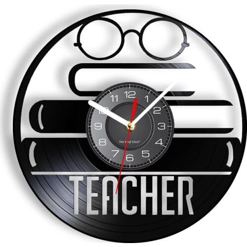 Teachers' Gift Vinyl LP Record Wall Clock Literature Academic Learned Scholar Glasses & Books Icon LED Wall Watch Disk Crafts