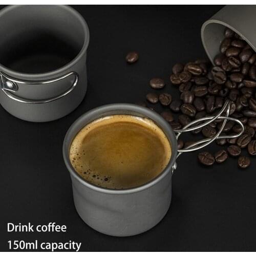 150ML Portable Camping Cup Titanium Cup Folding Picnic Cup Tourist Tableware Outdoor Stainless Steel Tea Cup Picnic Utensils