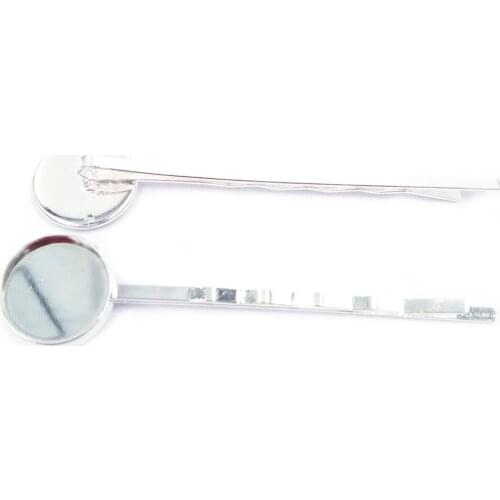 Silver Plated 300piece 55mm Hair Pins with 12mm Blank Bezel Trays Hairpins Base Jewelry Findings Hair accessories HPF12