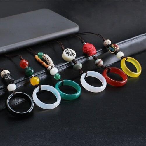 Handmade Natural Agates Finger Ring Hand Rope Pendants Keychain Strap Ring Loop Key Holder For Car Key Bag Mobile Phone Jewelry