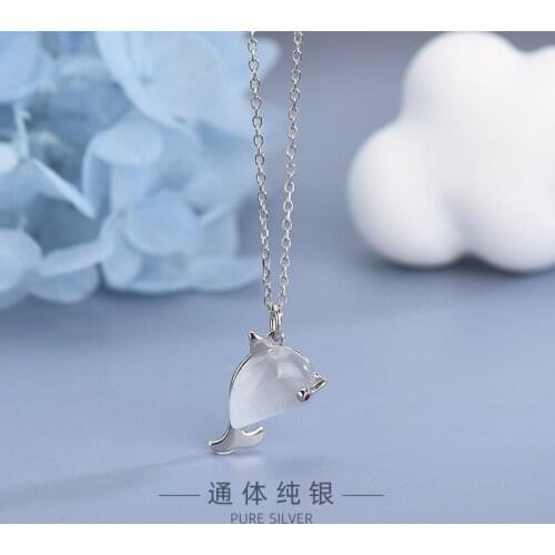 S925 Sterling Silver Chain Opal Dolphin Necklace Cute Whale Clavicle Chain on Neck Gift to Girlfriend 2020 Jewelry to Girlfriend