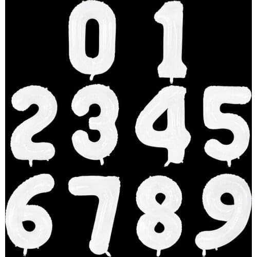 40 Inch White Aluminum Foil Balloons 0-9 Number Large Foil Balloon Birthday Party Decor Wedding Anniversary White Helium Balloon