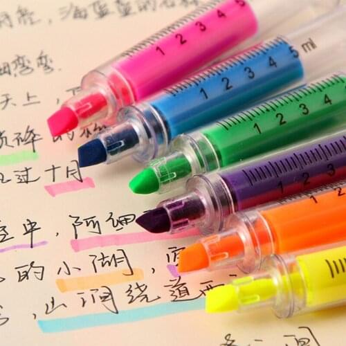 6pcs Syringe Highlighter Pen Marker Needle Tube Writer Pens Stationery Novelty