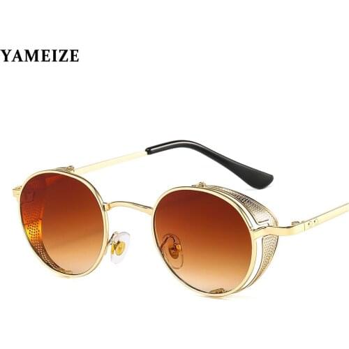 YAMEIZE Retro Round Steampunk Sunglasses Men Women Brand Designer Glasses Fashion Metal Frame Vintage Glasses Oculos De Sol