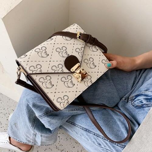 Disney cartoon Mickey Mouse pu printing one-shoulder mobile phone bag casual messenger square bag lady handbag shopping bag