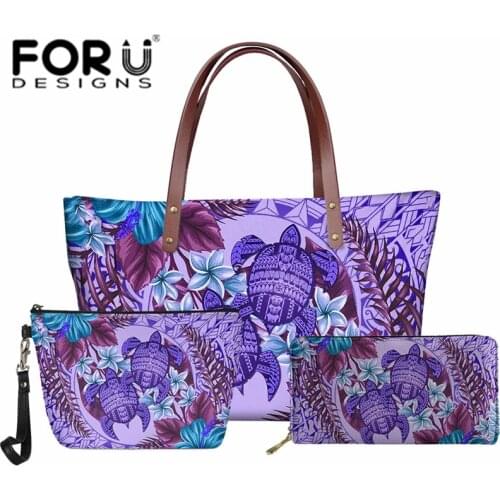 Shoulder Bags for Women Polynesian Samoan Hawaiian Flower Tribe Sea Turtle Print Beach Totes Set with Purses 2021 Ladies Handbag
