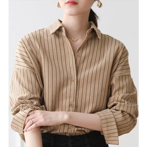 Loose Shirts Oversize Fashion Clothing Korean Female Streetwear Blouse Women Striped Shirt 2021 Spring Winter Long Sleeve Casual