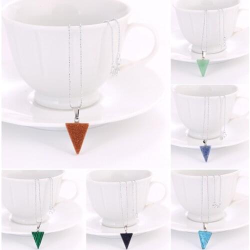 Triangle Pendant Necklace Natural Stones Geometric Pendants Necklaces Fashion Women Jewelry Opal Long Chain Necklaces