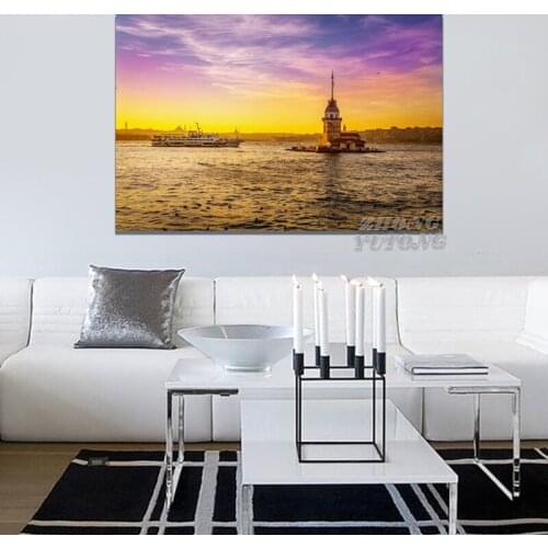 Turkey Sea Sunrises Sunsets Sky Maiden Tower Lstanbul Nature Living Room Home Wall Art Decor Poster No Frame Canvas Painti