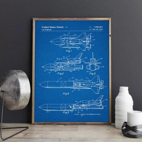 Space Shuttle Patent Blueprint Vintage Posters and Prints Outer Space Artwork Science Wall Art Canvas Painting Gift Home Decor