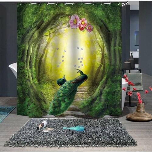 Custom Made Shower Curtain Bathroom Curtain Partition 1.5 x 1.8m 1.8 x 1.8m 1.8 x 2m Peacock Flower Tree Hole Green