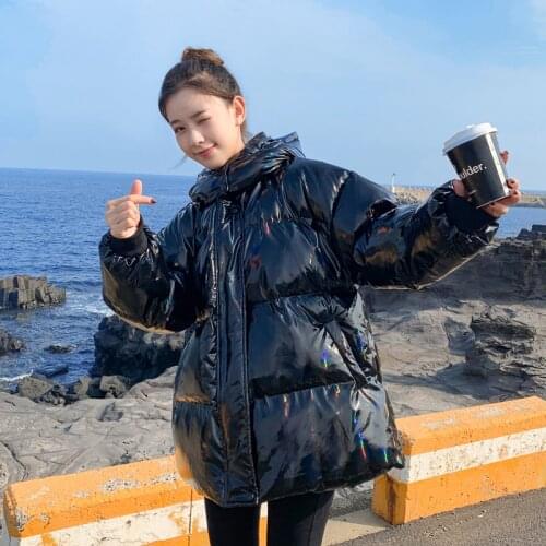 2020 Womens Down Parka Winter Warm Glossy Jacket Women Plus Size Harajuku Outerwear Varnished Down cotton Jackets Snow Coats