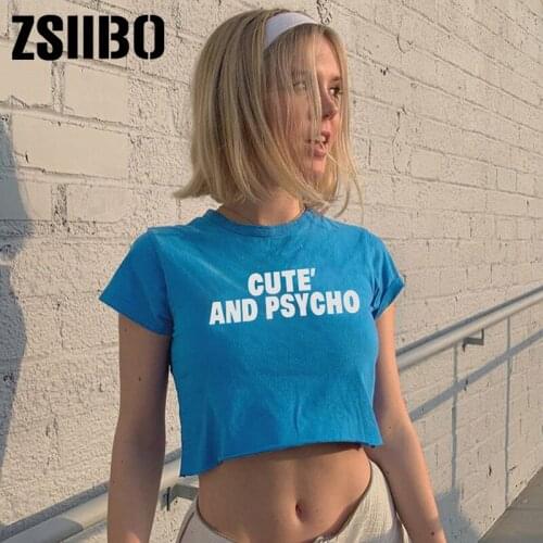 Vintage Letter Print Sexy Crop Top Y2K Goth Punk Women T-Shirts Short Sleeve Cotton Tee Streetwear Slim Streetwear Dropshipping