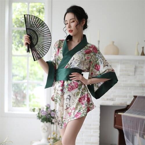 Woman Japanese Style Vintage Kimono Yukata Sexy Floral Bathrobe Pajamas Sleepwear Mini Dress Retro Oriental Lingerie Kimono