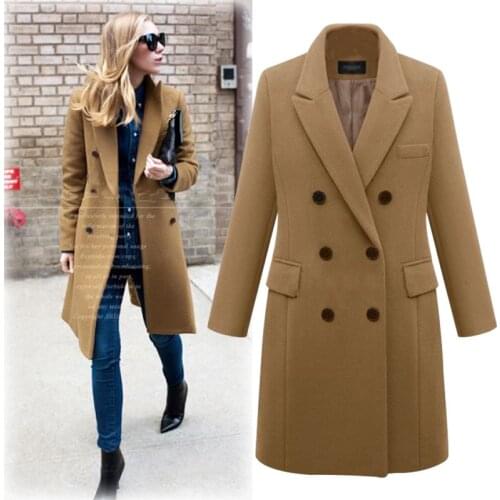 Plus Size Winter Women Woolen Coat XL-5XL Slim Thin Double Breasted casaco de inverno feminino Long Wool Coat Jacket Women
