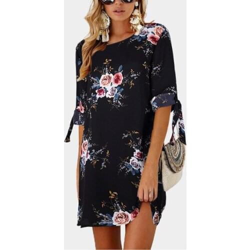 2020 Ladies Summer Dress Bohemian Printed Chiffon Beach Dress Long Loose Mini Party Dress